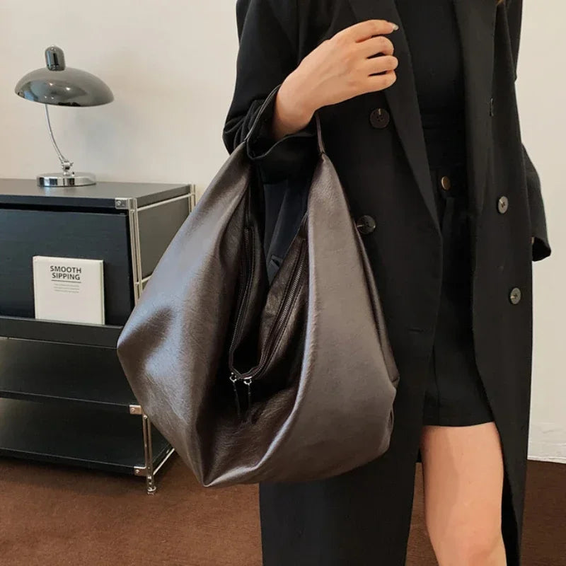 Big Black Shoulder Bag for Women - Large Hobo Soft Leather Crossbody Tote Bag - JStorehub 