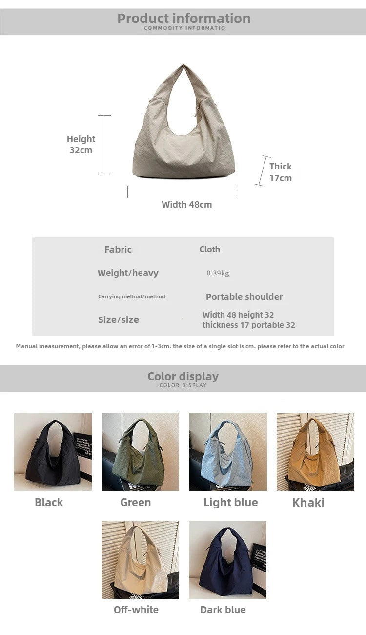 Chic Solid Color Nylon Tote Bag with Multiple Pockets - Large Capacity Shoulder Bag - JStorehub 