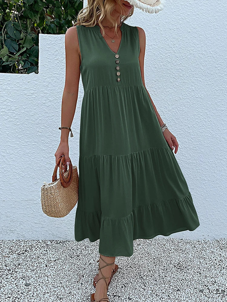 Women Dresses: Casual Summer Midi Dress - Salman Store