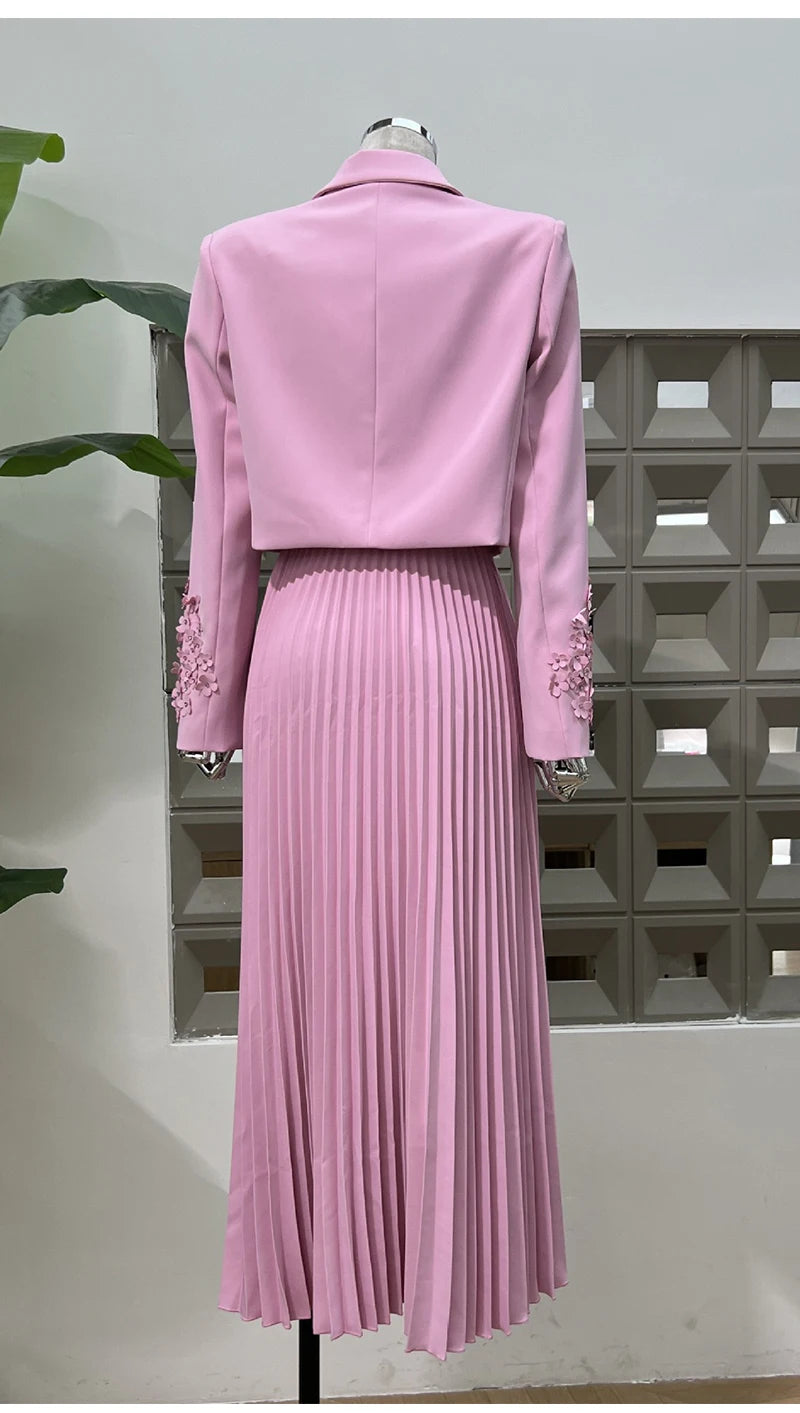 Chic Autumn 2025: Flower Beaded Jacket & Dress Women's Suit Set