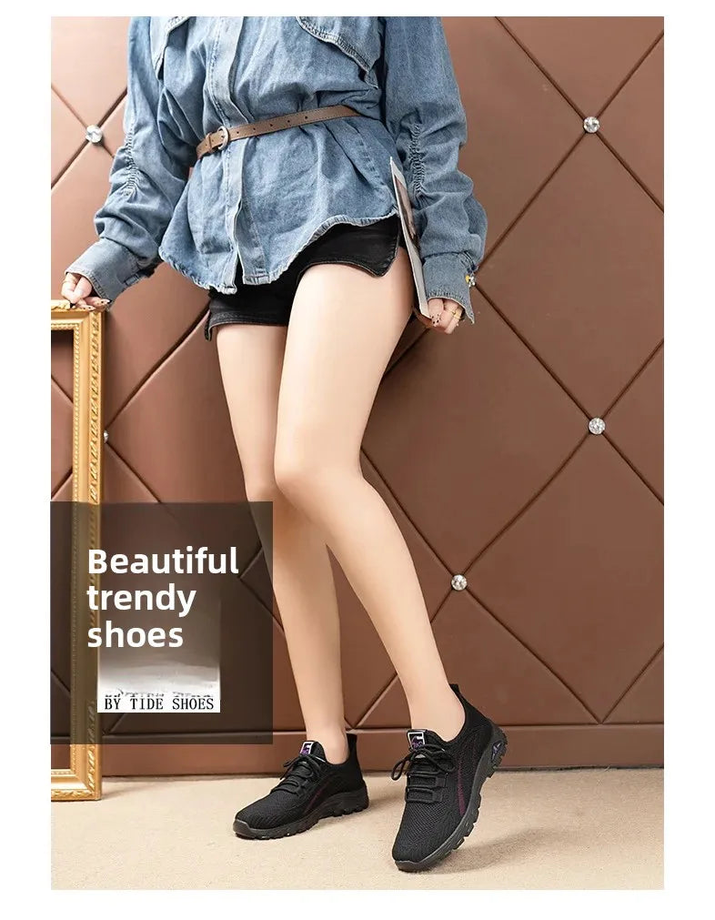 Black Beijing Cloth Casual Work Shoes for Women - Comfortable Slip-On Flats