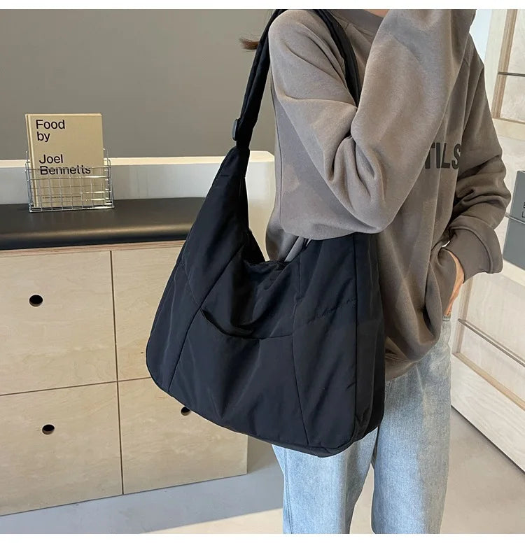Trendy Women's Soft Cloth Shoulder Bag - Solid Color Y2K Casual Big Crossbody Bag 2026 - JStorehub 