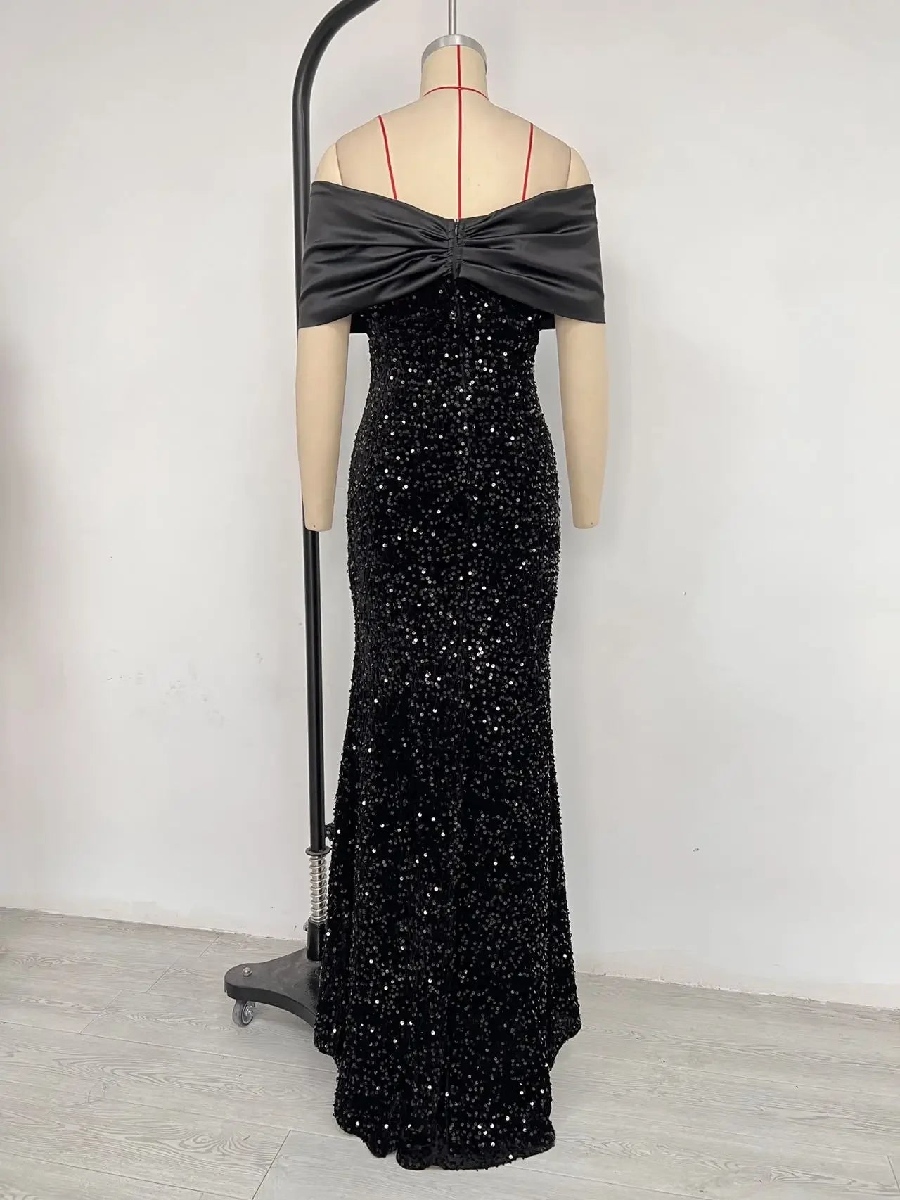 Slim Fit One Shoulder Sequin Evening Gown - A-Line Floor Length Party Dress - JStorehub 