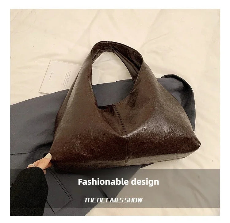 Large Capacity PU Leather Hobo Underarm Bag - 2026 Y2K Trend Shoulder Tote for Women - JStorehub 