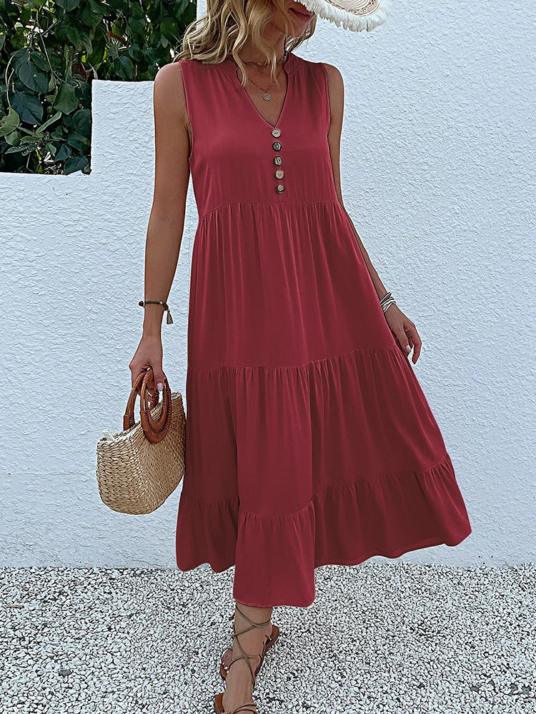 Women Dresses: Casual Summer Midi Dress - Salman Store