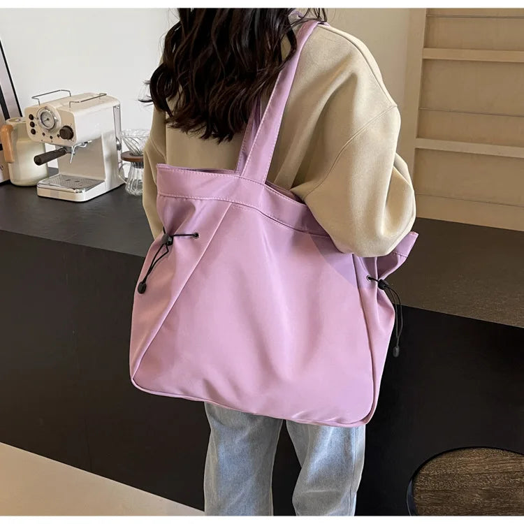 Casual Large Capacity Tote Bag for Women - Simple Aesthetic Drawstring Shoulder Bag