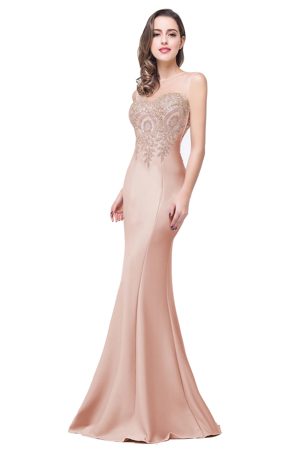 Royal Blue Mermaid Evening Dress with Golden Appliques Lace - Prom Wedding Gown - SalmanStore 