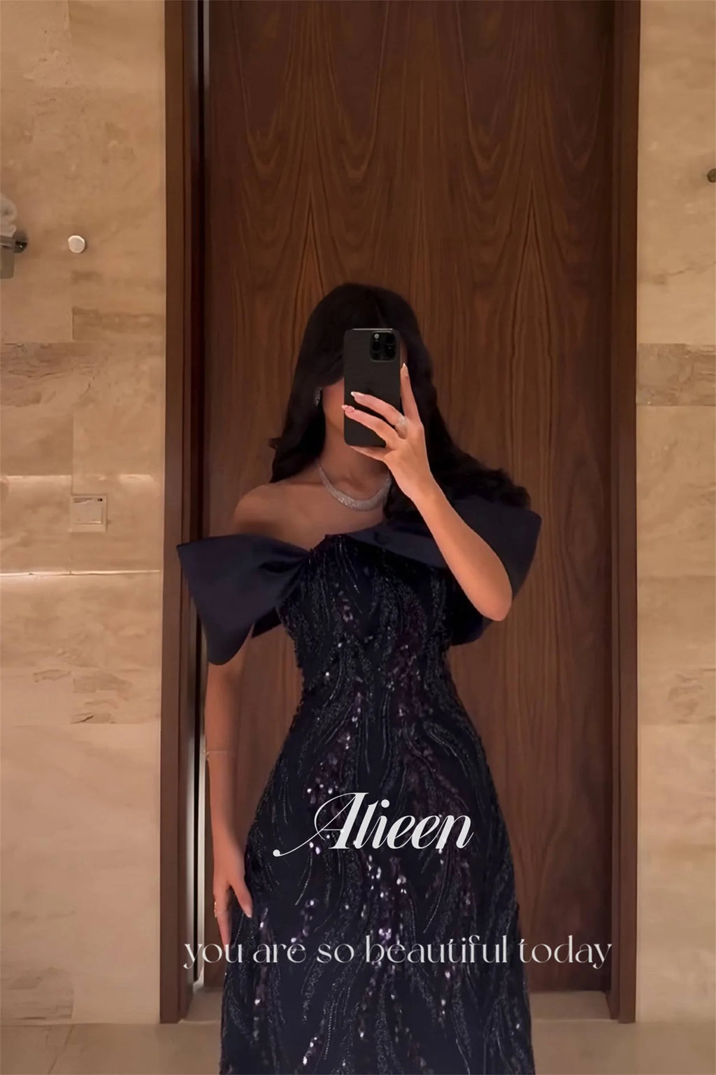 Dark Blue Sequin A-Line Evening Dress - Prom & Party Gown 2025 - SalmanStore 