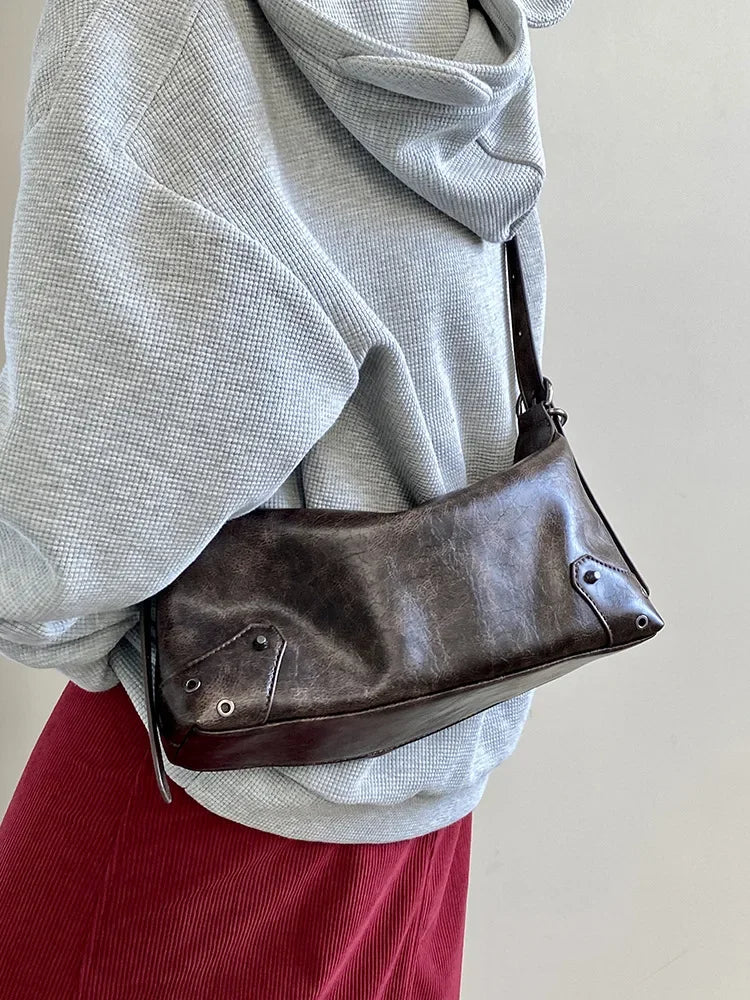 PU Leather Retro Underarm Bag for Women - Y2K Vintage Small Crossbody Handbag - JStorehub 
