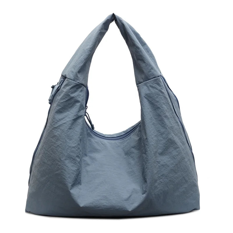 Chic Solid Color Nylon Tote Bag with Multiple Pockets - Large Capacity Shoulder Bag