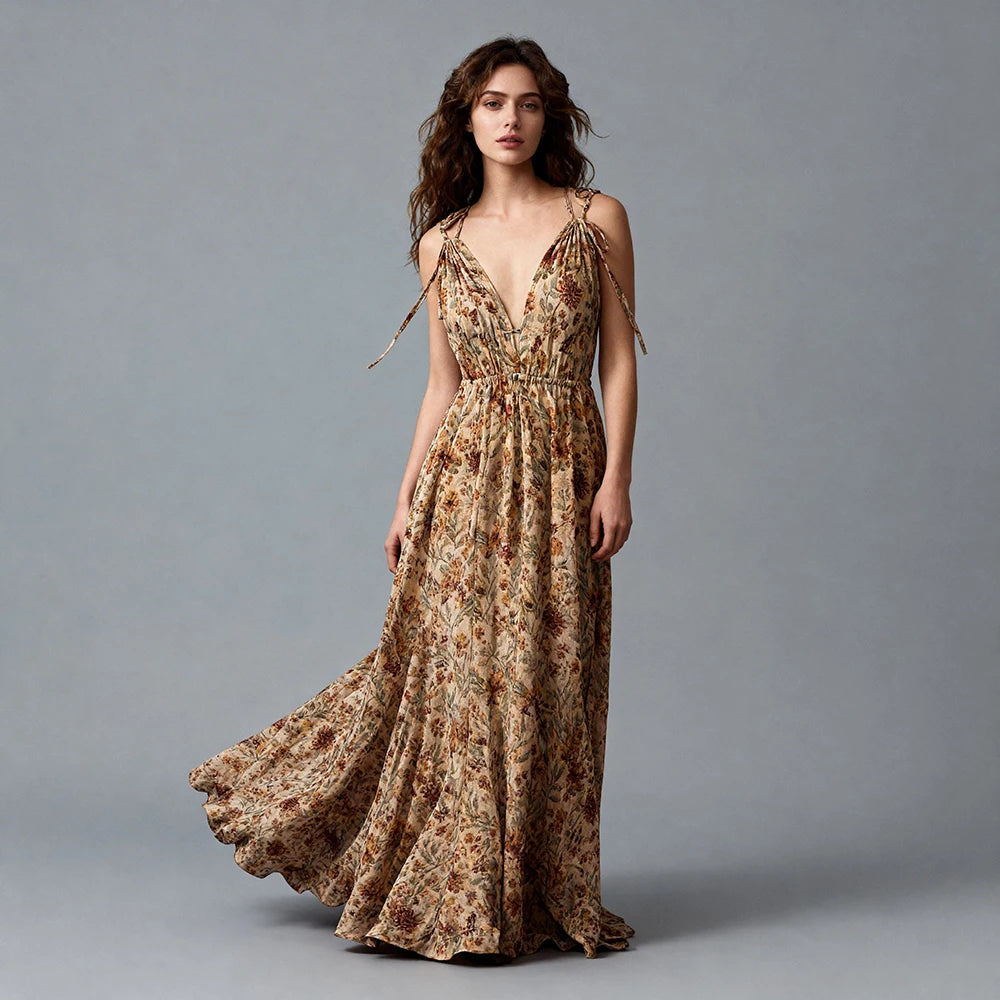 Chiffon Floral Boho Evening Gown - Summer Formal Dress for Pregnant Women - SalmanStore 
