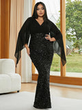 2024 Chiffon Sequin Spliced Deep V Long Evening Prom Gown - JStorehub 