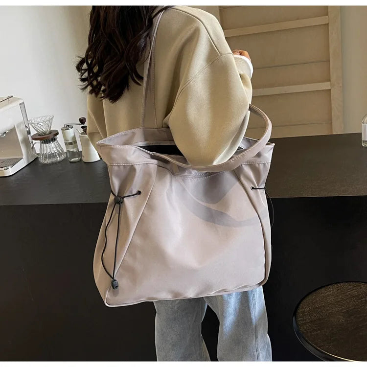 Casual Large Capacity Tote Bag for Women - Simple Aesthetic Drawstring Shoulder Bag