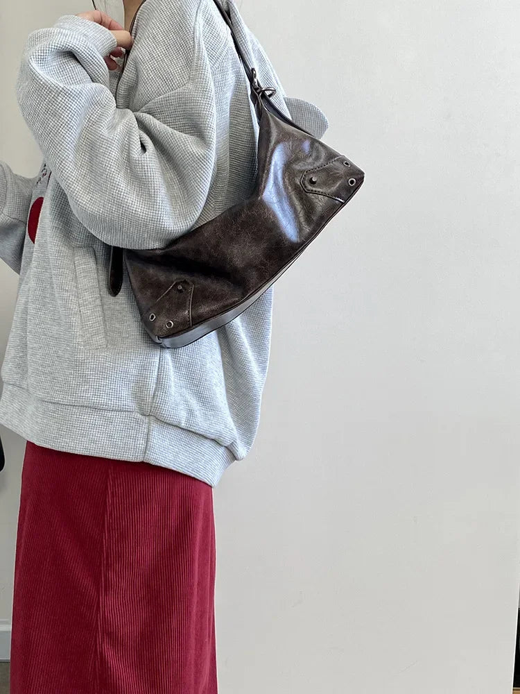 PU Leather Retro Underarm Bag for Women - Y2K Vintage Small Crossbody Handbag - JStorehub 