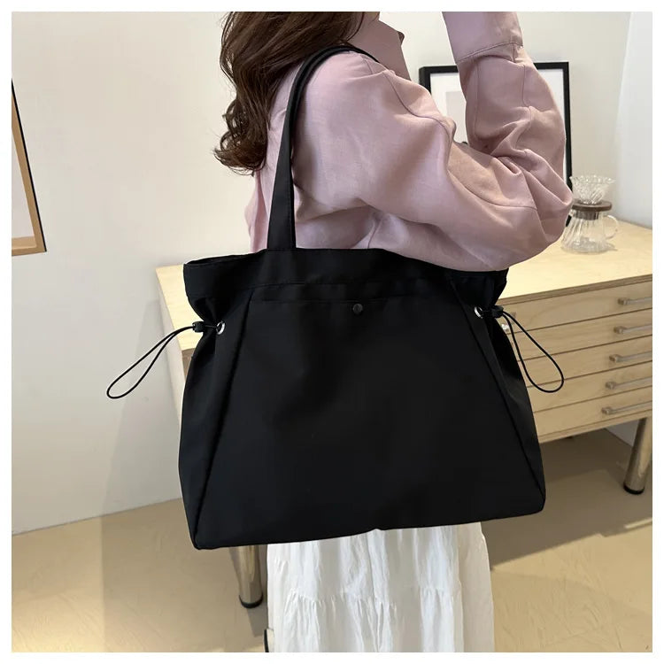 Casual Large Capacity Tote Bag for Women - Simple Aesthetic Drawstring Shoulder Bag