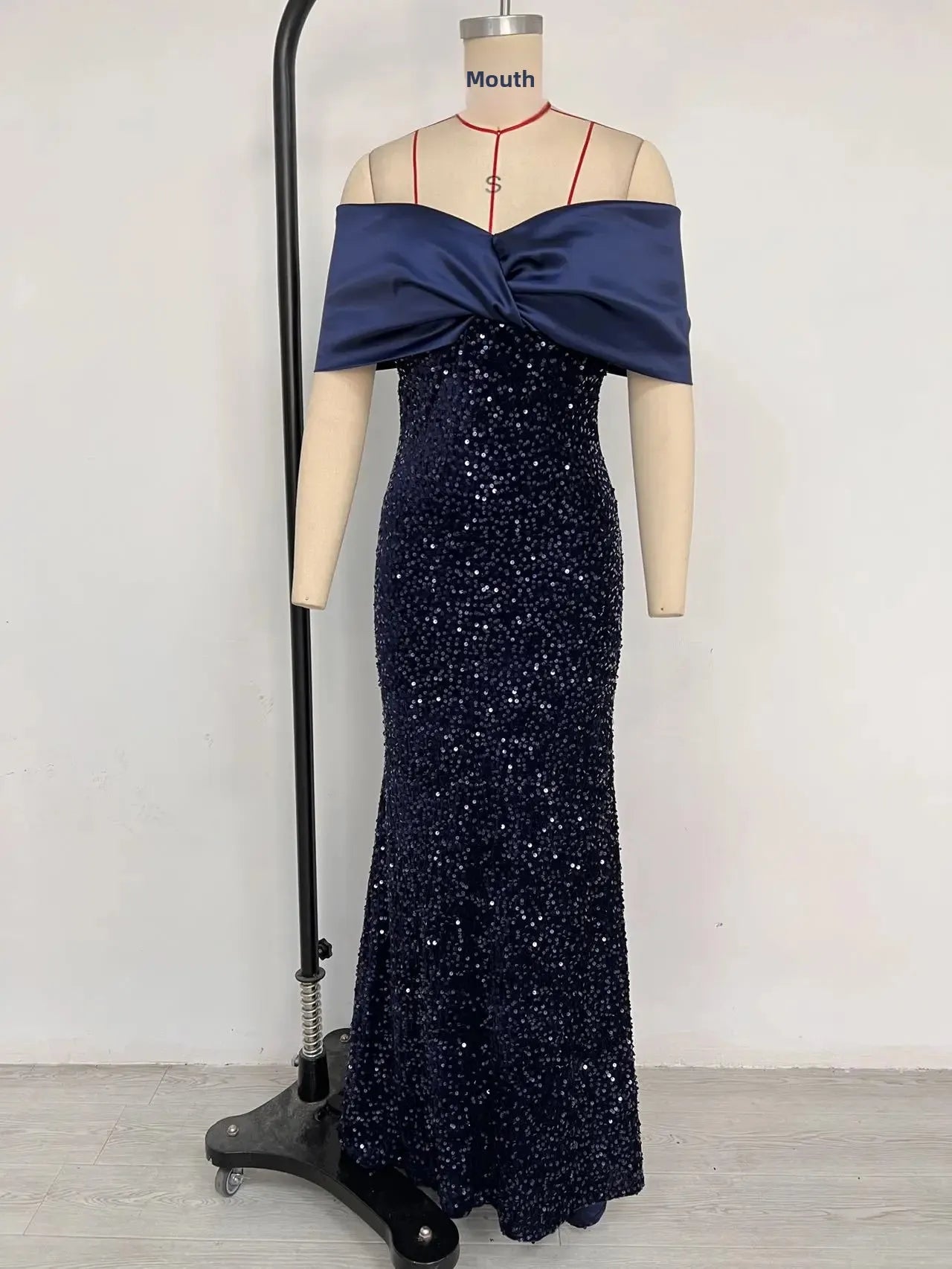 Slim Fit One Shoulder Sequin Evening Gown - A-Line Floor Length Party Dress - JStorehub 