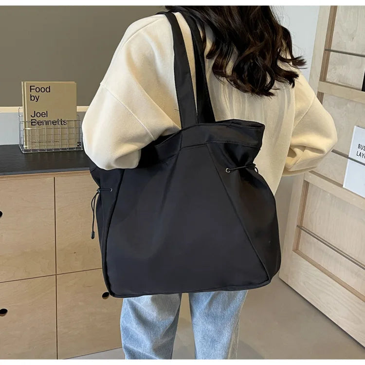 Casual Large Capacity Tote Bag for Women - Simple Aesthetic Drawstring Shoulder Bag - JStorehub 