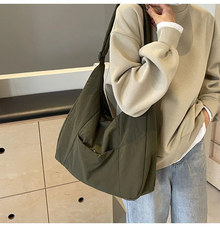 Trendy Women's Soft Cloth Shoulder Bag - Solid Color Y2K Casual Big Crossbody Bag 2026