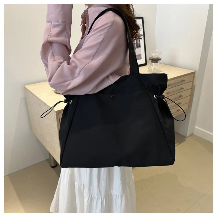 Casual Large Capacity Tote Bag for Women - Simple Aesthetic Drawstring Shoulder Bag