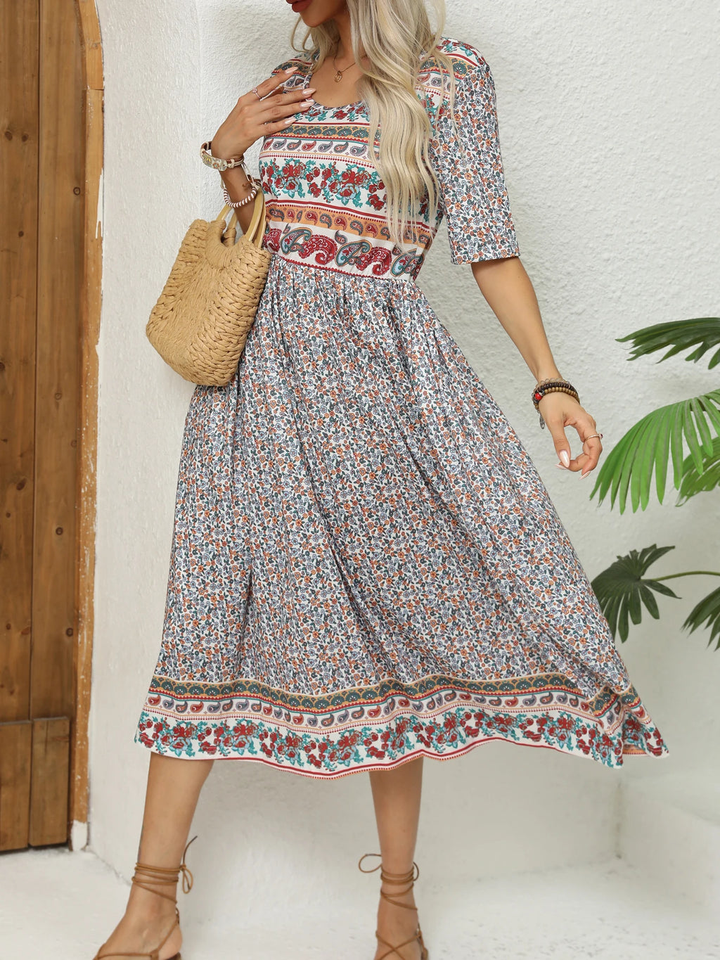 Women Dresses: Elegant Bohemian Print Dress - Salman Store