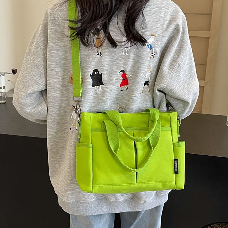 Women's Bag Multiple Pockets Shoulder Bag Large Capacity Canvas - SalmanStore 