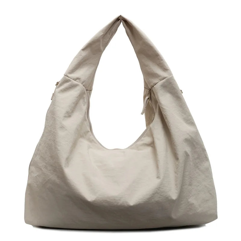 Chic Solid Color Nylon Tote Bag with Multiple Pockets - Large Capacity Shoulder Bag