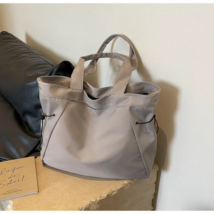 Casual Large Capacity Tote Bag for Women - Simple Aesthetic Drawstring Shoulder Bag - JStorehub 