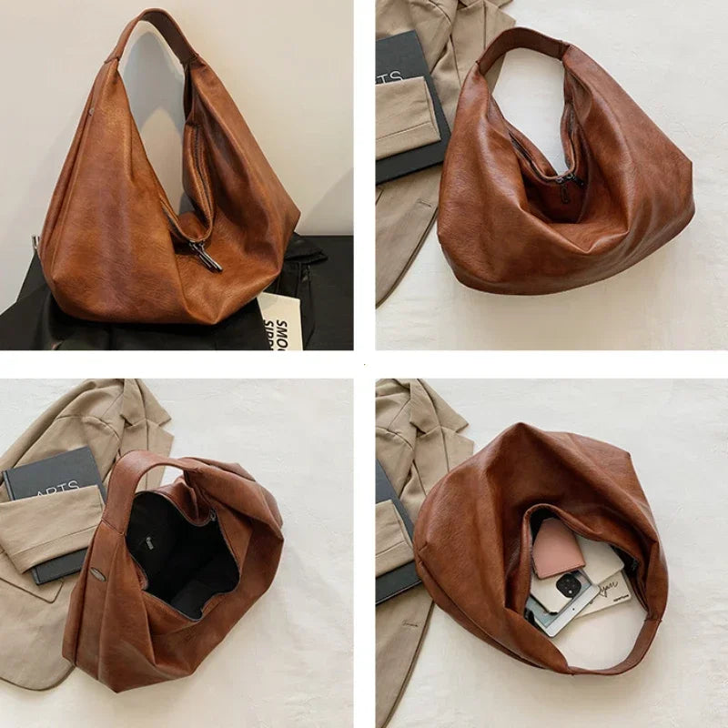 Big Black Shoulder Bag for Women - Large Hobo Soft Leather Crossbody Tote Bag - JStorehub 