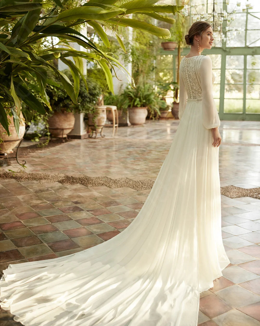 Customized Boho Beach Wedding Dress 2024 - Lace Long Sleeve Bridal Gown - JStorehub 