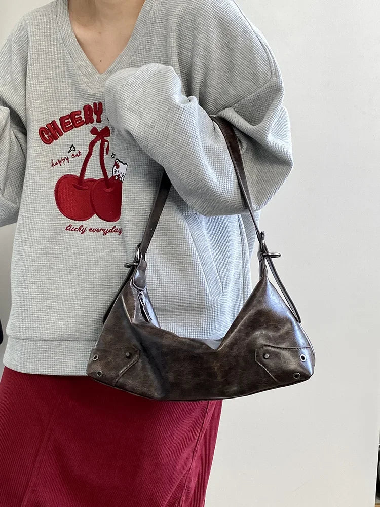 PU Leather Retro Underarm Bag for Women - Y2K Vintage Small Crossbody Handbag - JStorehub 