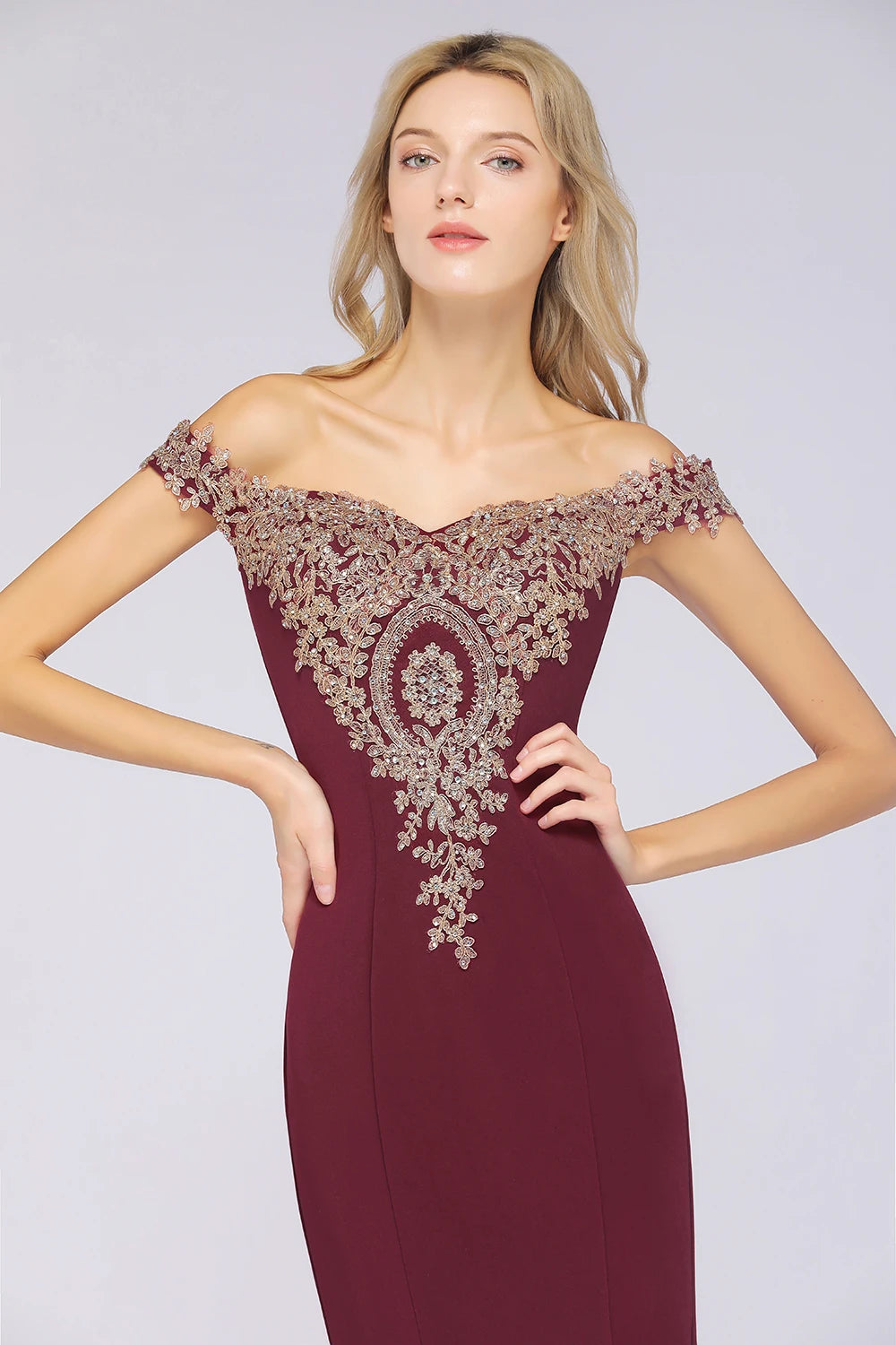 Burgundy Mermaid Satin Evening Dress - Lace Open Back Prom Gown - JStorehub 
