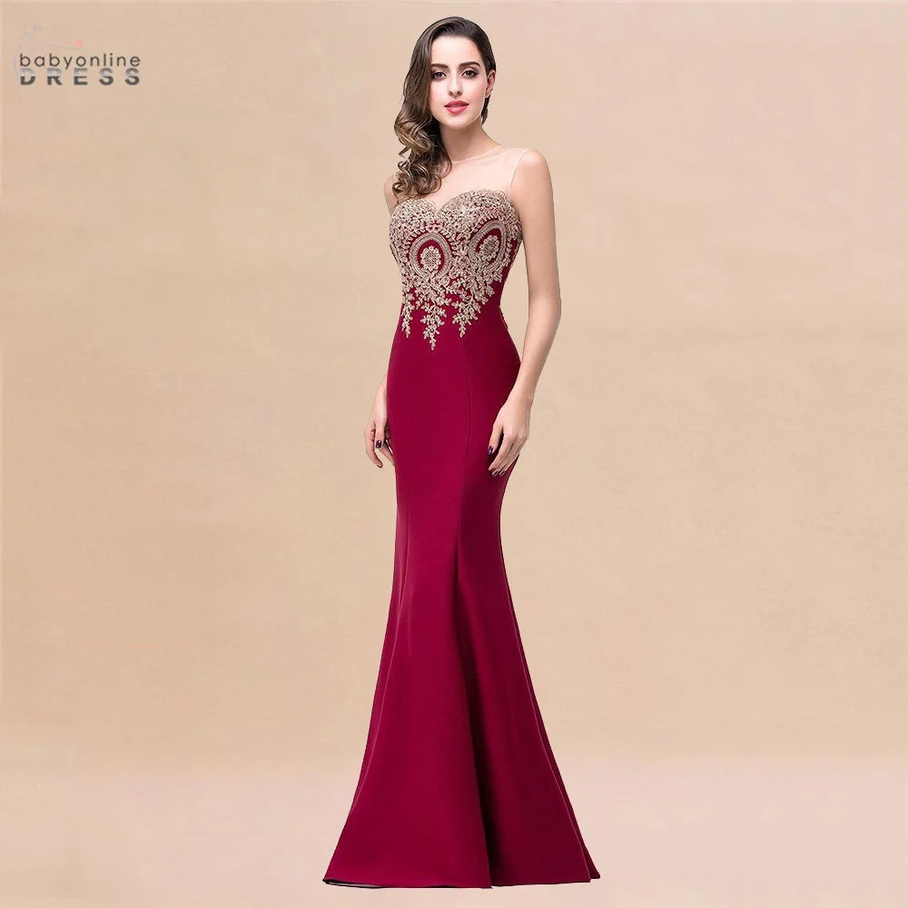 Golden Appliques Lace Mermaid Evening Dress - Sweetheart Illusion Prom Gown - SalmanStore 