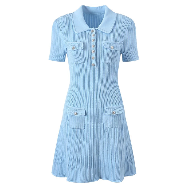 Women Dresses - Polo Neck Knitted Dress Y2K - Salman Store