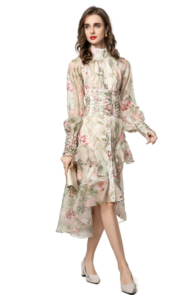 Women Dresses: Stand Collar Floral Casual Vestidos | Salman Store