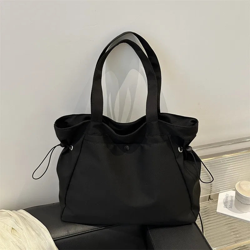 Casual Large Capacity Tote Bag for Women - Simple Aesthetic Drawstring Shoulder Bag