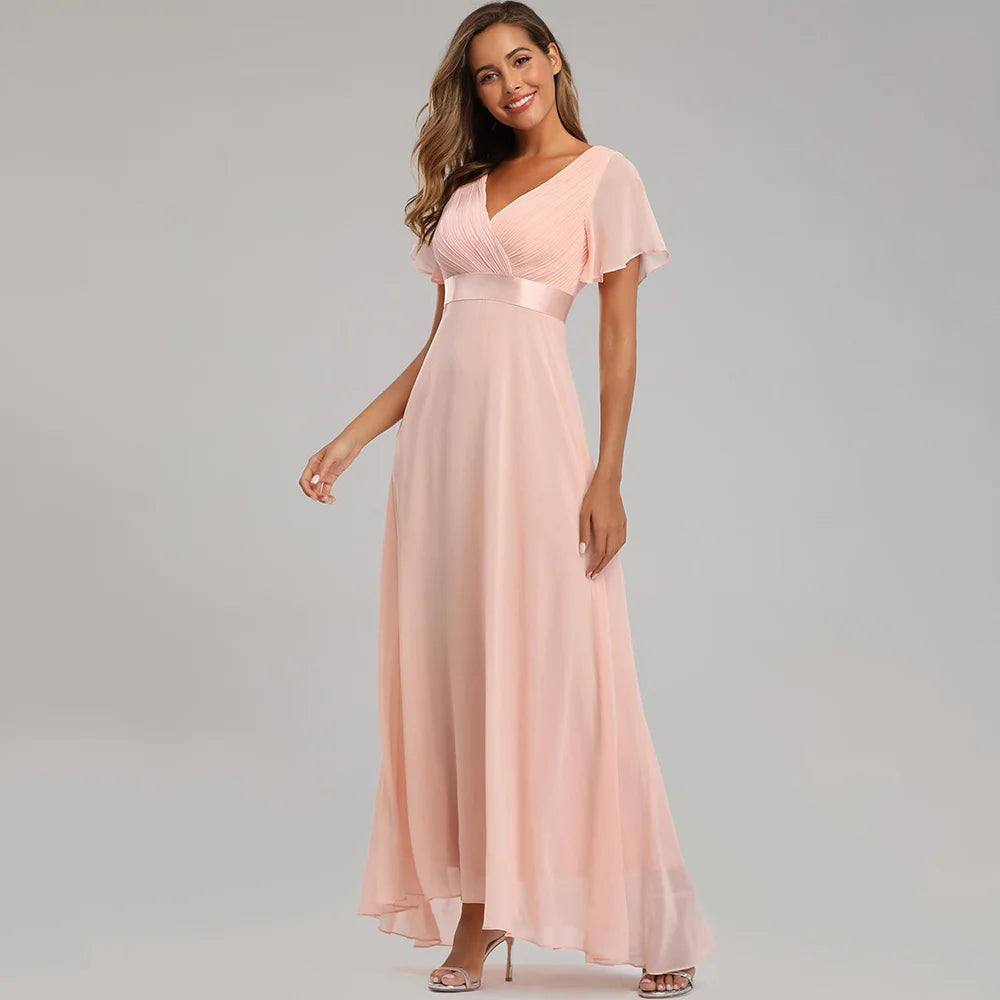 Sexy Pink Chiffon Tulle Maxi Summer Dress - Casual Vintage Long Party Gown - JStorehub 