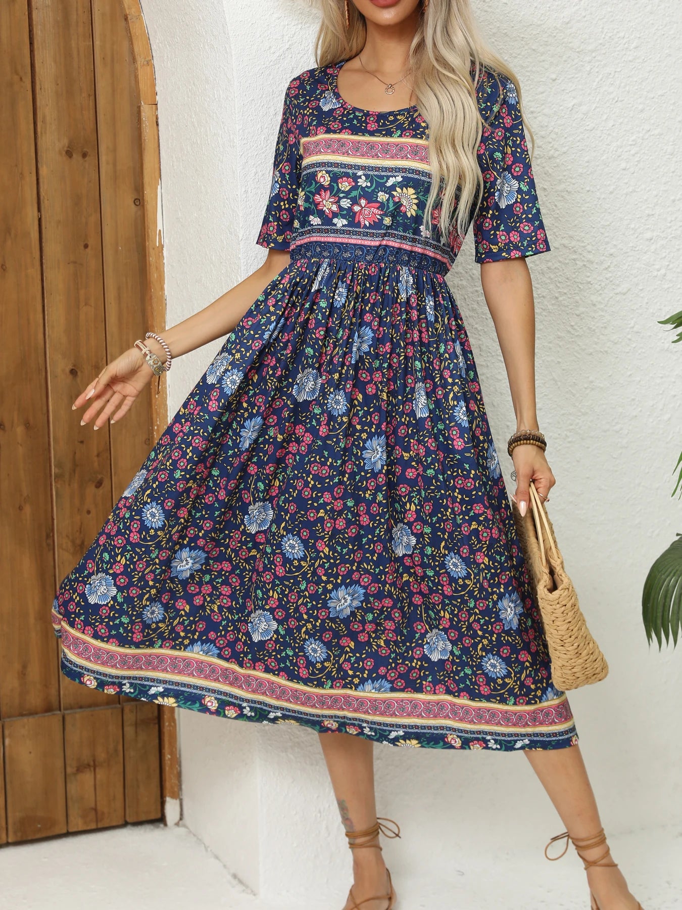 Women Dresses: Elegant Bohemian Print Dress - Salman Store