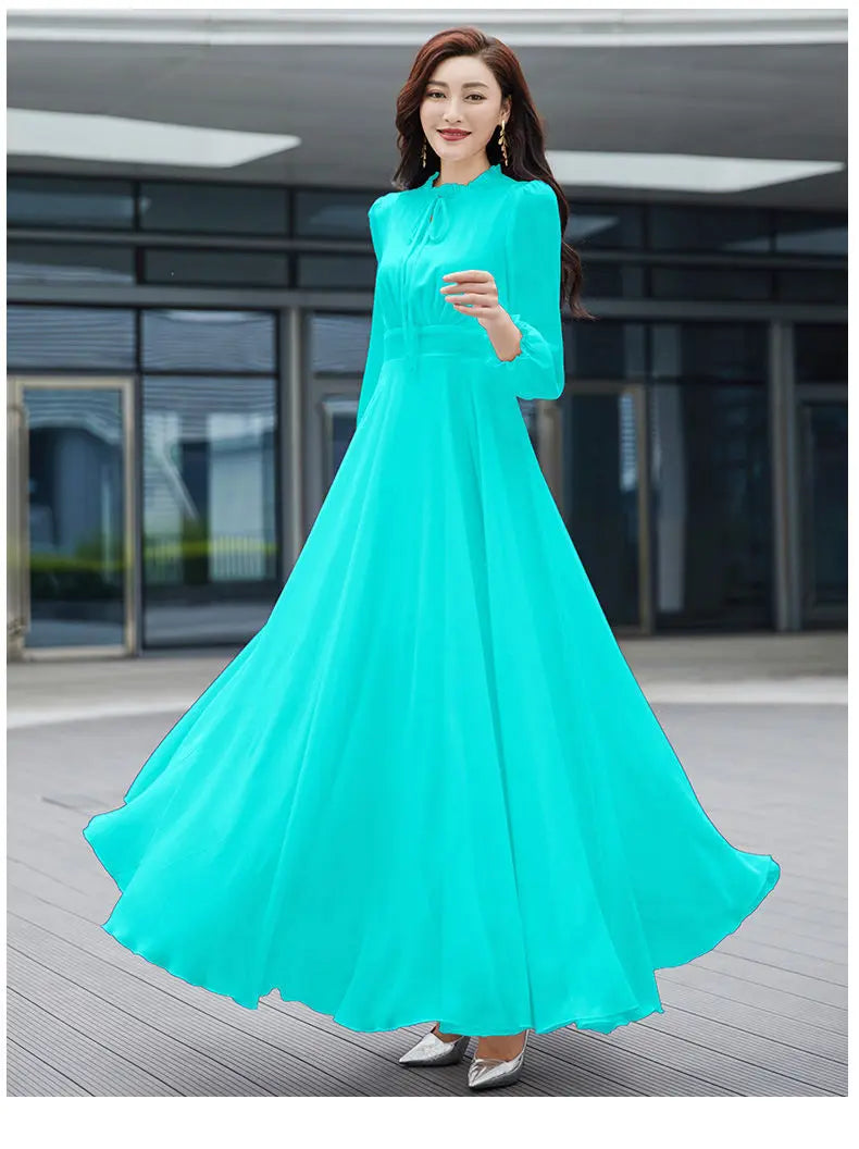 2026 Bohemian Beach Long Chiffon Dress - Elegant Long Sleeve 4XL - JStorehub 
