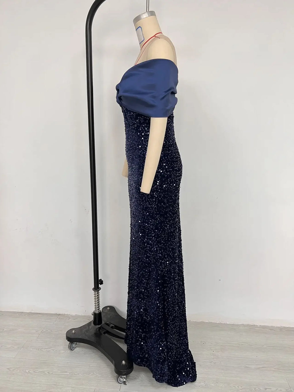 Slim Fit One Shoulder Sequin Evening Gown - A-Line Floor Length Party Dress - JStorehub 