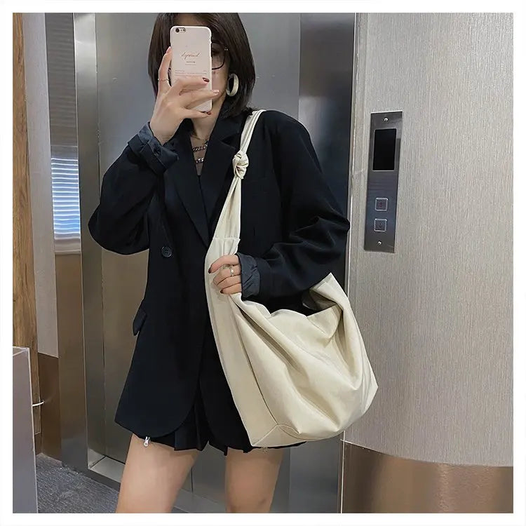2026 Canvas Tote Bag for Women - Casual Solid Color Shoulder Messenger Bag - JStorehub 