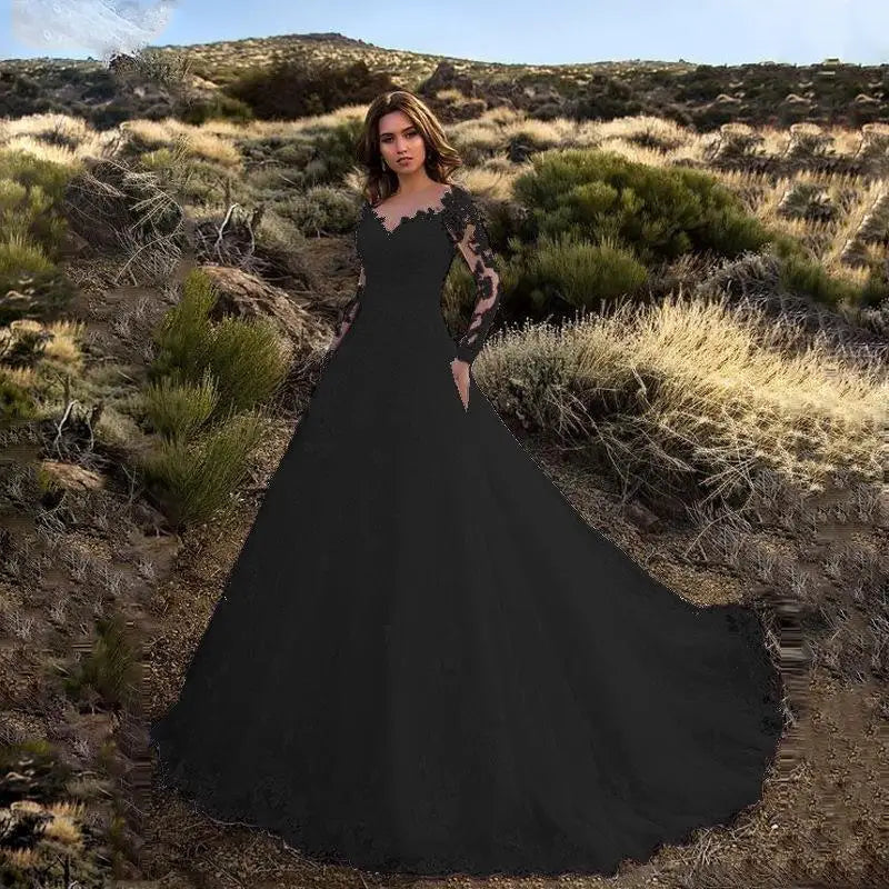 Elegant Long Sleeve Lace Plus Size Wedding Dress - 3XL Ball Gown Bridal Gown - JStorehub 