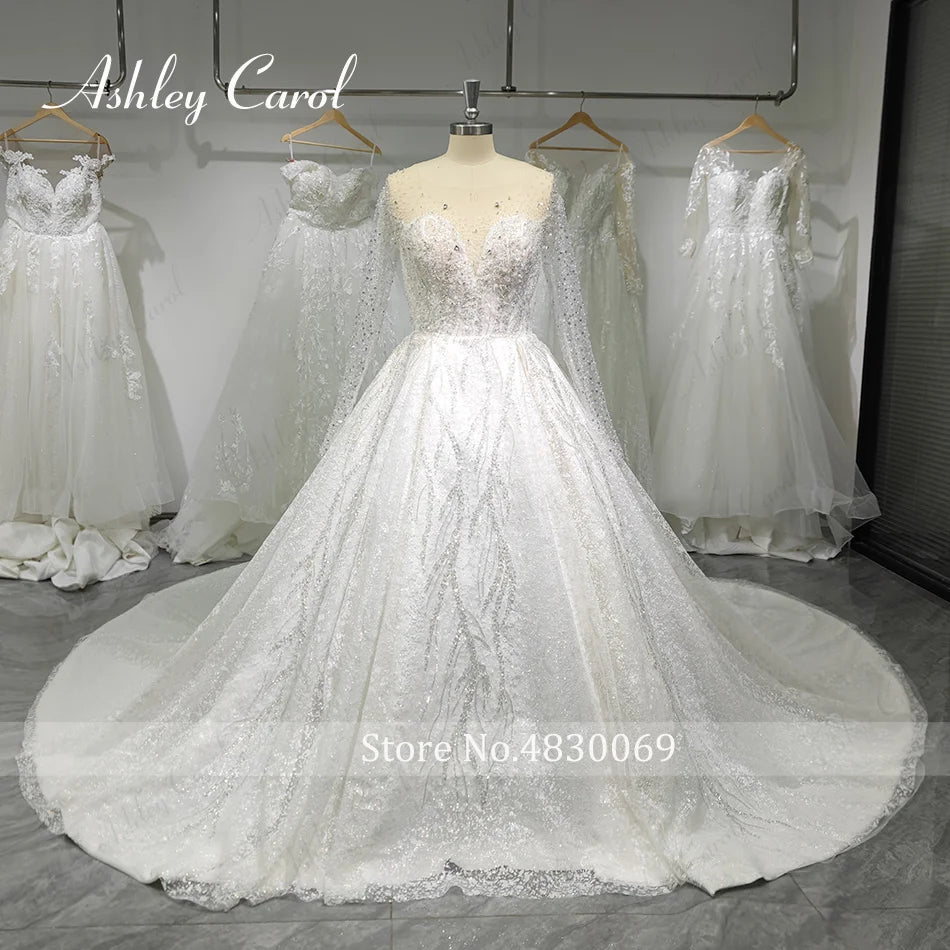 Luxury Long Sleeve Princess Wedding Dress - Sparkling Beaded Bridal Gown - JStorehub 