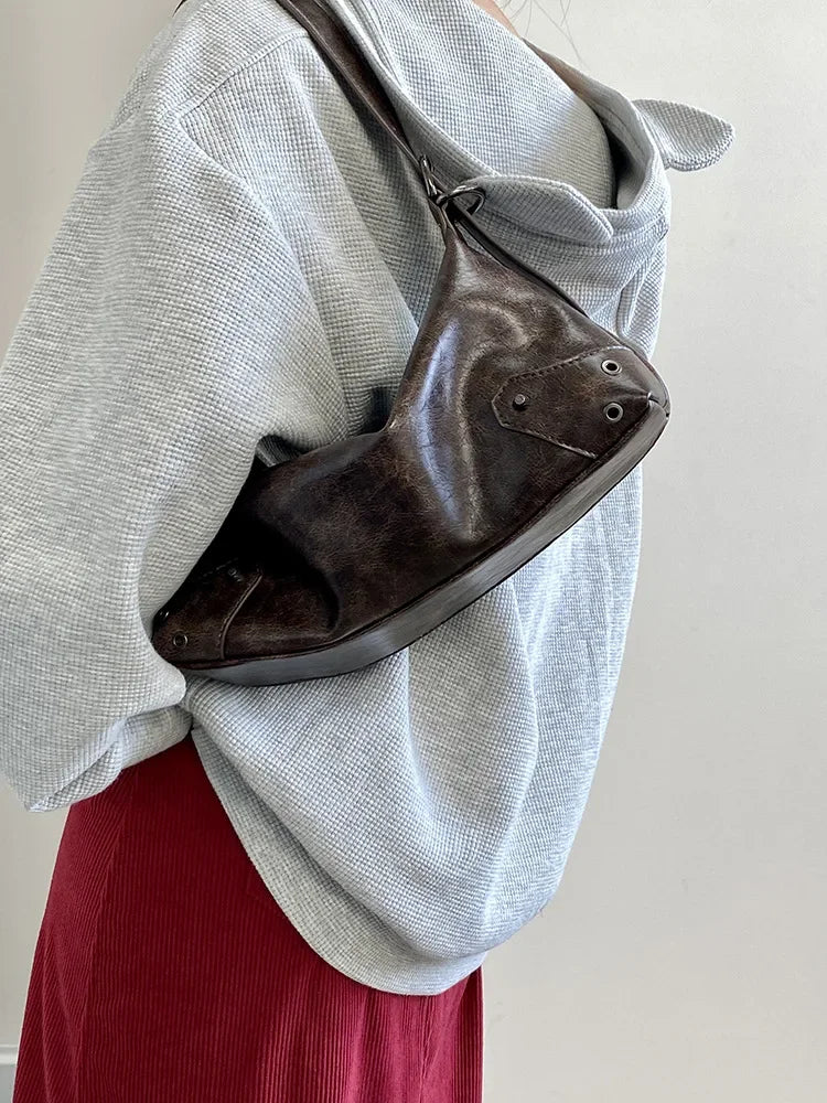 PU Leather Retro Underarm Bag for Women - Y2K Vintage Small Crossbody Handbag - JStorehub 