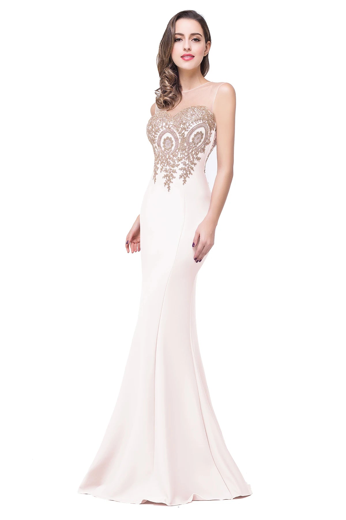 Royal Blue Mermaid Evening Dress with Golden Appliques Lace - Prom Wedding Gown - JStorehub 