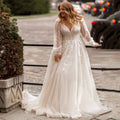 Gorgeous A-Line Plus Size Wedding Dress - Customized Long Sleeve Bridal Gown with Sweep Train - JStorehub 