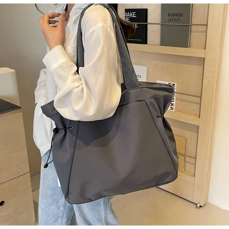 Casual Large Capacity Tote Bag for Women - Simple Aesthetic Drawstring Shoulder Bag - JStorehub 