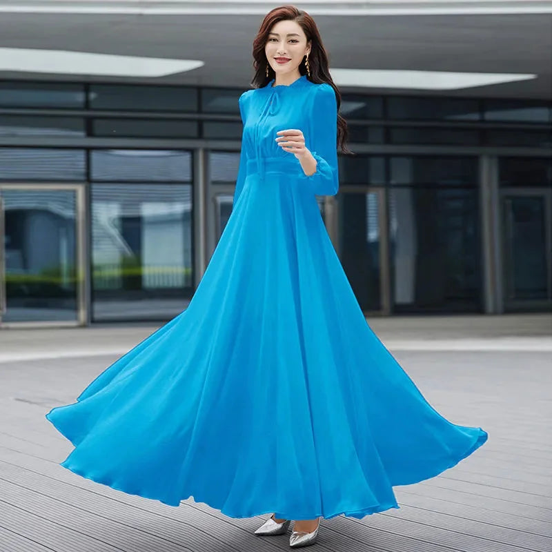 2026 Bohemian Beach Long Chiffon Dress - Elegant Long Sleeve 4XL - JStorehub 