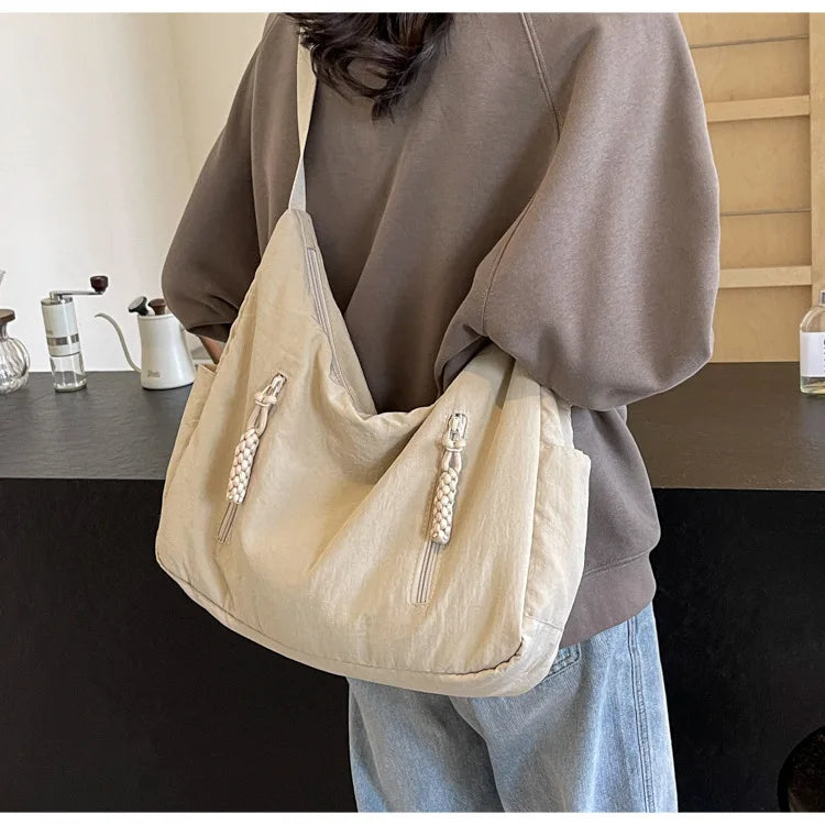 Trendy Women's Soft Cloth Shoulder Bag - Solid Color Y2K Casual Big Crossbody Bag 2026