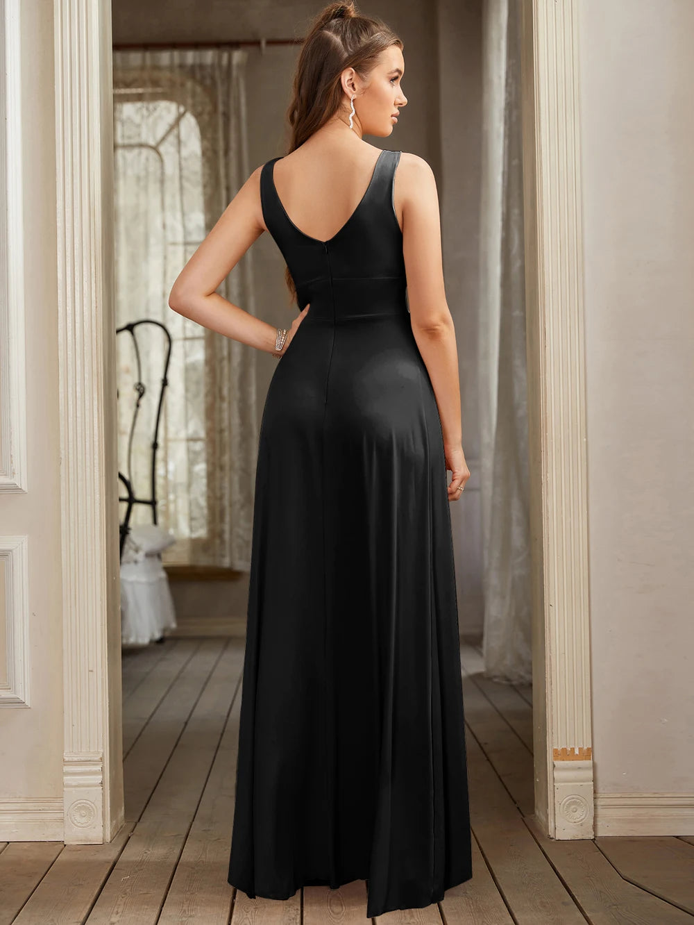 Women's Sleeveless V-Neck Backless Evening Dress Floor - SalmanStore 