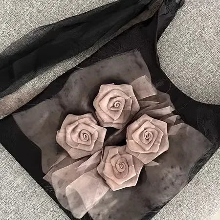 Chinese Style Rose Decor Shoulder Bag - Classic Pleated Commuter Tote Bag - JStorehub 